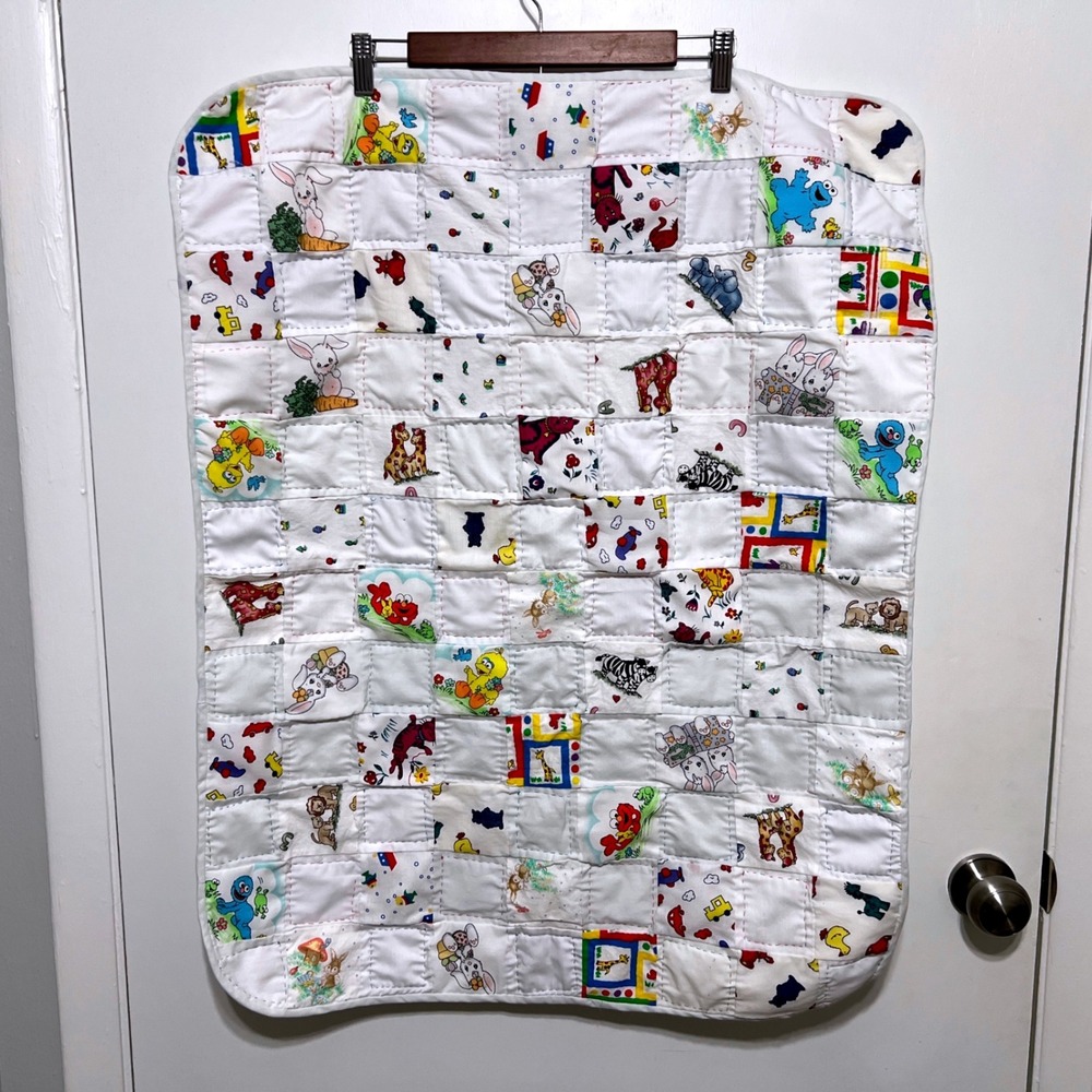 Vintage Handmade Patchwork‎ Baby Quilt Blanket 34x26 Novelty Nostalgic 90s Y2K